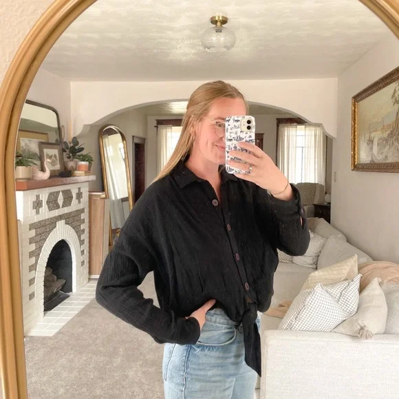 Free People Black Button-Up Blouse - Picture 2 of 5